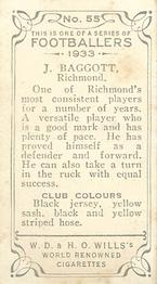 1933 Wills's Victorian Footballers (Small) #55 Jack Baggott Back